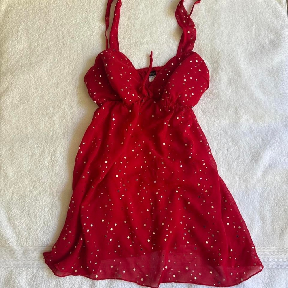 gorgeous red and silver polka dot babydoll dress - Picture 2 of 4